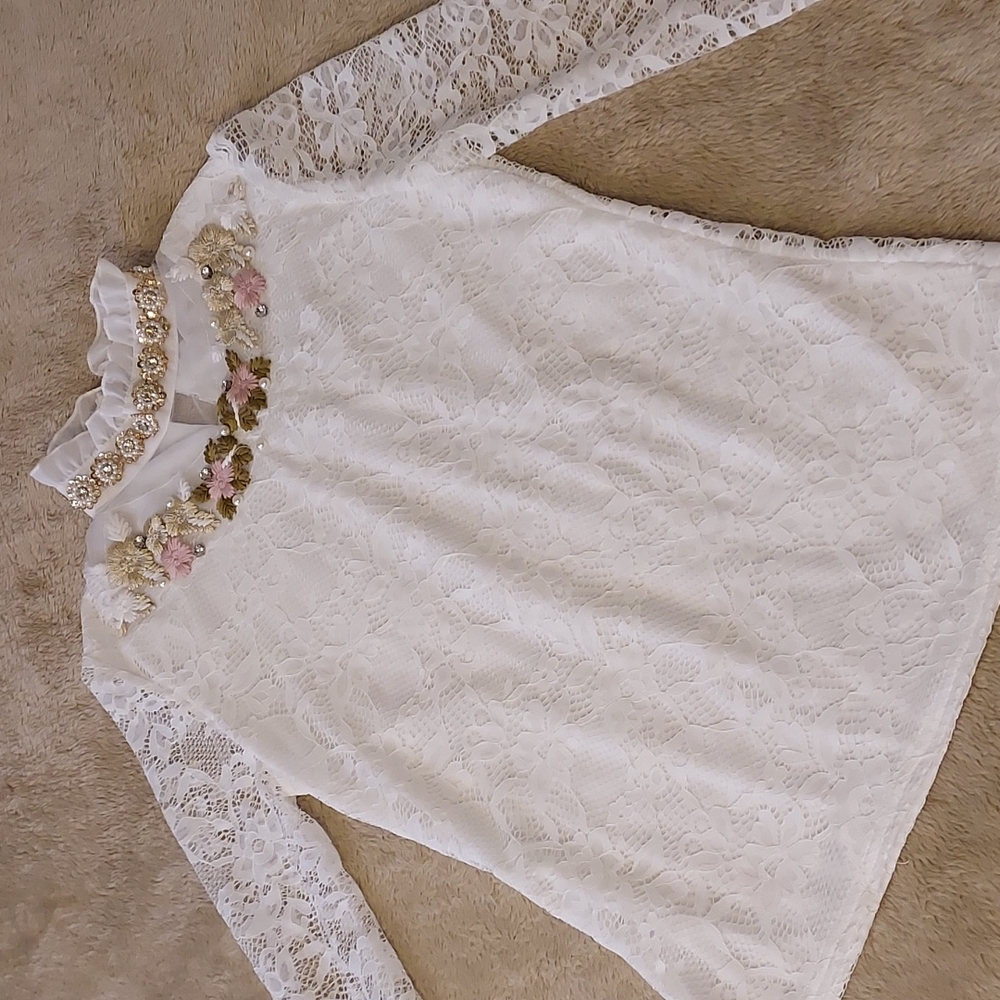 White Lace Embroidered Blouse